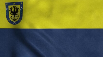 Fototapeta premium Concepcion flag, city of Chile, waving in wind. Realistic flag background. 3d illustration