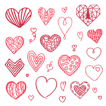 Set of doodle hearts for the holiday of valentine's day. Abstract heart for postcards, decoration, web, print. Hand-drawn.