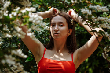 portrait of a girl in the shade of trees