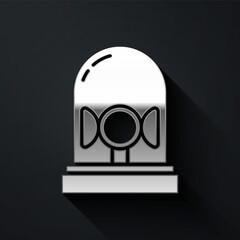 Silver Flasher siren icon isolated on black background. Emergency flashing siren. Long shadow style. Vector.