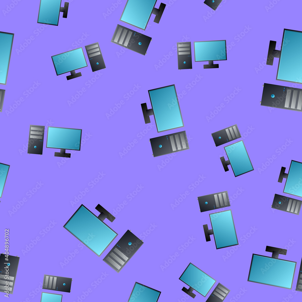 Poster computer monitor icon isolated seamless pattern on beige background. pc component sign.