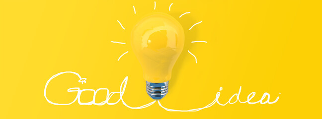 Light bulb good idea concept,hand drawing good idea line on yellow background