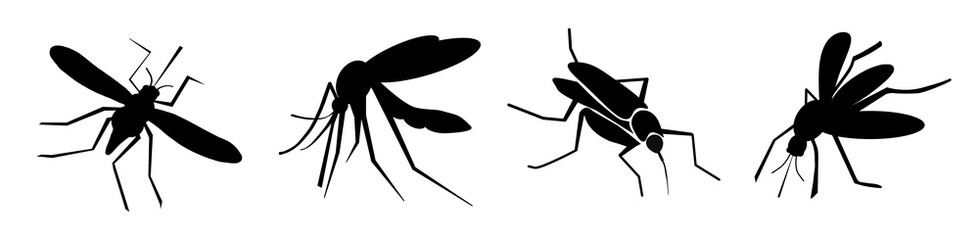 Set of black mosquitoes on white background, banner design. Illustration
