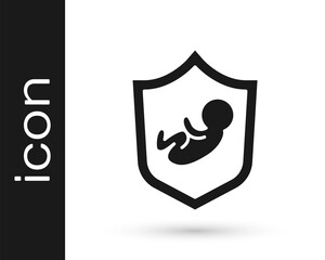 Black Baby on shield icon isolated on white background. Child safety sign. Vector.