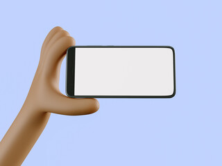 Phone in hand. Blank white screen on the phone. Mockup. 3d rendering. 3d illustration. 3d hand - 404897726