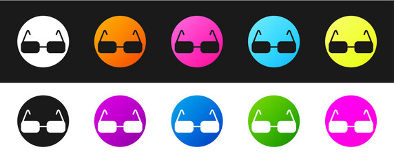 Set Glasses icon isolated on black and white background. Eyeglass frame symbol. Vector.