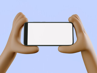 Phone in hand. Blank white screen on the phone. Mockup. 3d rendering. 3d illustration. 3d hand - 404897799