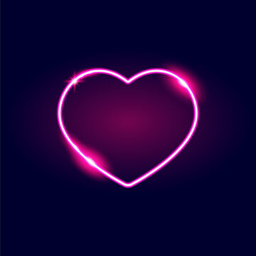 Valentines day background with pink neon heart isolated on background. Valentines day poster or greeting card with shiny pink beautiful heart