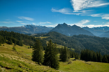 Fototapeta premium Beautiful view on autumn nature as seen from top of Chli Aubrig peak in Switzerland