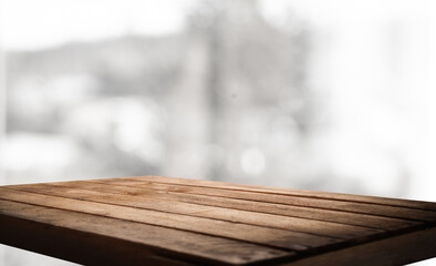 background of empty table on blurred view from office window