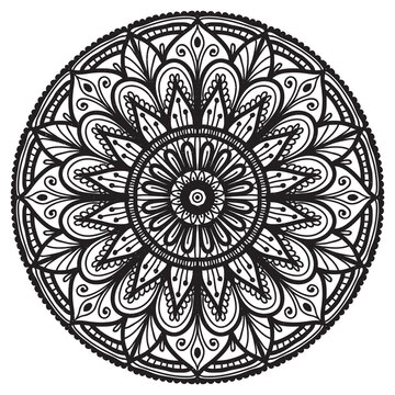 Vector hand-drawn mandala shape with tribal ornament isolated on the white background. Antistressor. Coloring book template.
