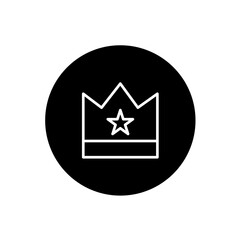 Starry crown icon in black circular style. Star crown symbol. Vector illustration