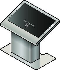 A touchscreen information kiosk. Large screen pedestal format; for floor plans, maps and group interactive activities.