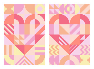 Abstract geometric pattern valentine’s day scandinavian style. Design conceptual background images for cards, posters, flyers, brochures, covers, website, wallpaper. Vector illustration.