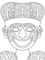 Mardi Gras festival king coloring page stock vector illustration. Cartoon masquerade monarch for Fat Tuesday symmetry hand drawn illustration. Traditional cultural carnival monochrome king portrait