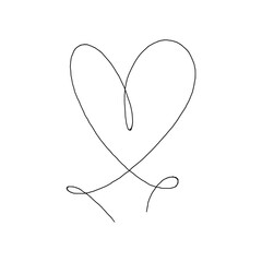 Hand drawn heart with black outline isolated on white background.