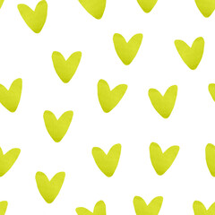 Yellow heart seamless pattern. For decoration of postcards, print, design works, souvenirs, design of fabrics and textiles, packaging design, invitation, wrapping, packaging, print.