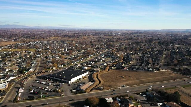 Aerial view over Nampa, Idaho looking towards Boise, Idaho.