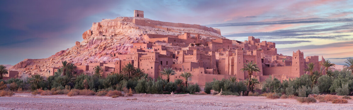 Ait Benhaddou Casbah at sunset near Ouarzazate city in Morocco, Africa
