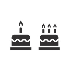 Birthday cake with candles vector icon. Simple black glyph symbol.