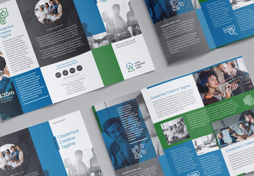 Trifold Brochure With Blue, Green, And Gray Accents