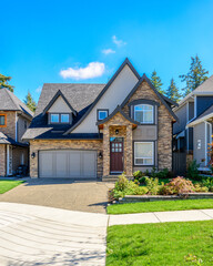 Houses in suburb at Summer in the north America. Luxury houses with nice landscape. - obrazy, fototapety, plakaty