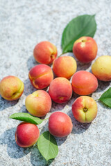 fresh organic peaches with flowers