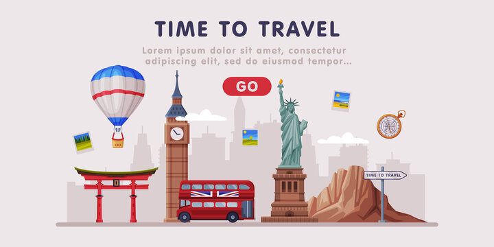 Travel or Tourism Website Landing Page with City Landmarks Vector Template