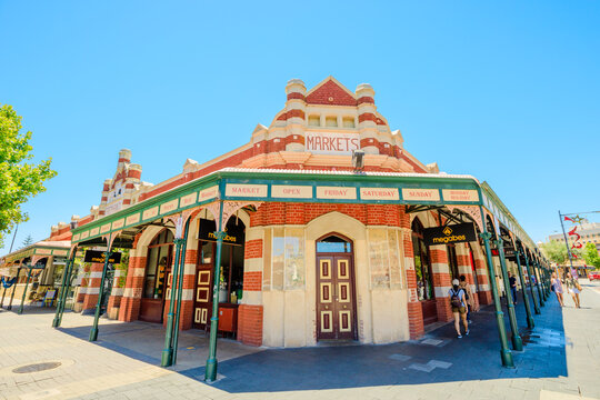 Fremantle, Western Australia - Jan 2, 2018: The Fremantle Markets 1897, deals with handicrafts, specialty foods, dining halls, fish and vegetable markets is historic building in West End Heritage.