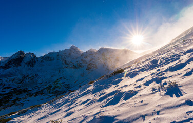 Peaks of Tatra Mountains in winter seen from Kasprowy Wierch