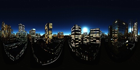 Night city. HDRI . equidistant projection. Spherical panorama. panorama 360. environment map, 3D rendering