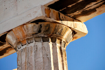 Detail of the Doric Order of the columns of the Parthenon, Athens acropolis