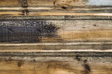 Background Texture of brown wooden boards with traces of old paint.