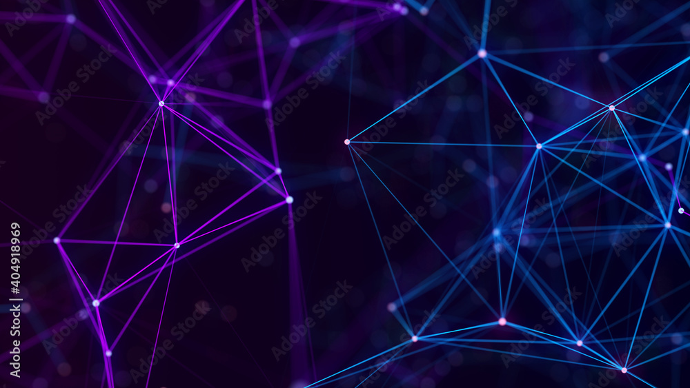 Aufkleber Abstract digital background of points and lines. Glowing plexus. Big data. Network or connection. Abstract technology science background. 3d rendering