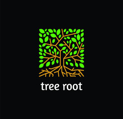 Tree Root eco logo line art. design vector nature graphic minimalist logo template