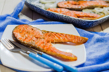 Baked salmon steak
