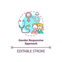 Gender responsive approach concept icon. Health programs principles. Factors at work in health system idea thin line illustration. Vector isolated outline RGB color drawing. Editable stroke