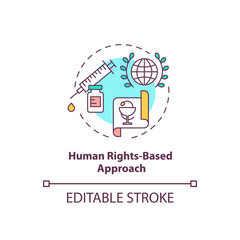 Human rights based approach concept icon. Health programs principles. Laws garant you medical help. Health care idea thin line illustration. Vector isolated outline RGB color drawing. Editable stroke