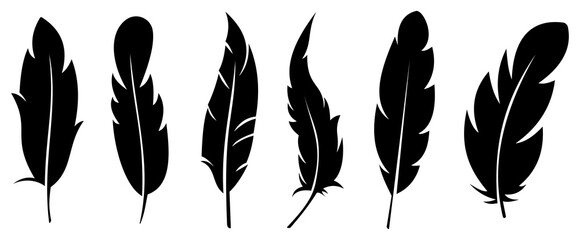 Silhouette feather icon set. logo of bird feather on white background. Vector illustration