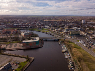 Fototapeta na wymiar The river tees at Stockton on tees showing the river and urban landscape