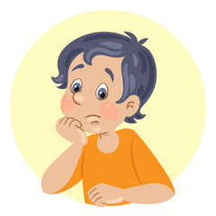 Avatar icon of a sad boy. In cartoon style. Isolated on white background. Vector flat illustration.