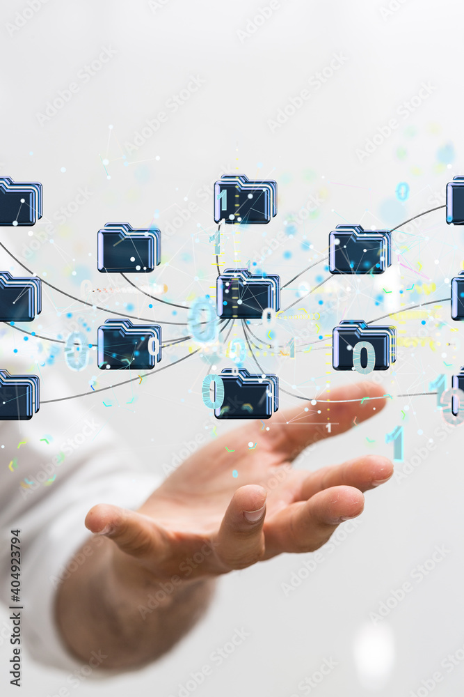 Poster Data cloud storage network from lines, triangles and particle style design.