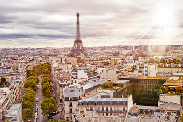 Naklejka premium Eiffel Tower in the rays of the autumn sun. Paris in France