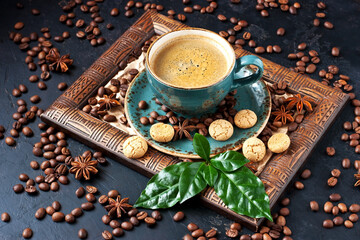 Cup of coffee with  homemade cookies