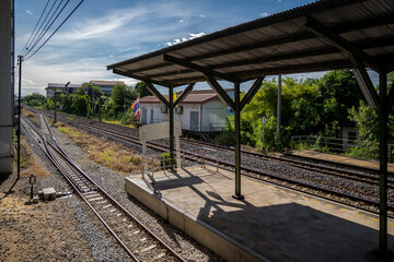 Fototapeta na wymiar The Environment of Ladkrabang Train Station Platform without the local people.