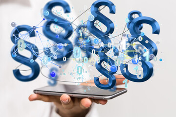 Law paragraph digital hologram background 3D rendering