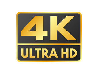 4K Ultra HD icon on white backdrop. High definition label. Gold UHD symbol. 4K resolution color mark. UHD 2160p video icon isolated. Vector illustration