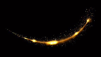 Glittering gold dust tail. Twinkling glitter wave