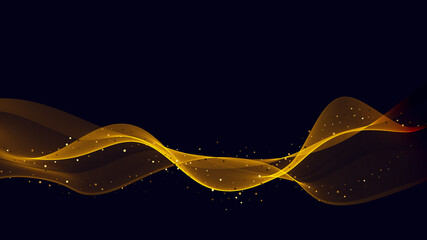 Abstract gold strips design. Shiny golden moving lines design element with glitter effect on dark background
