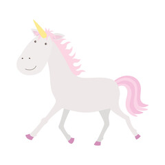 Cute little pink magical unicorn. Romantic hand drawing illustration for children.